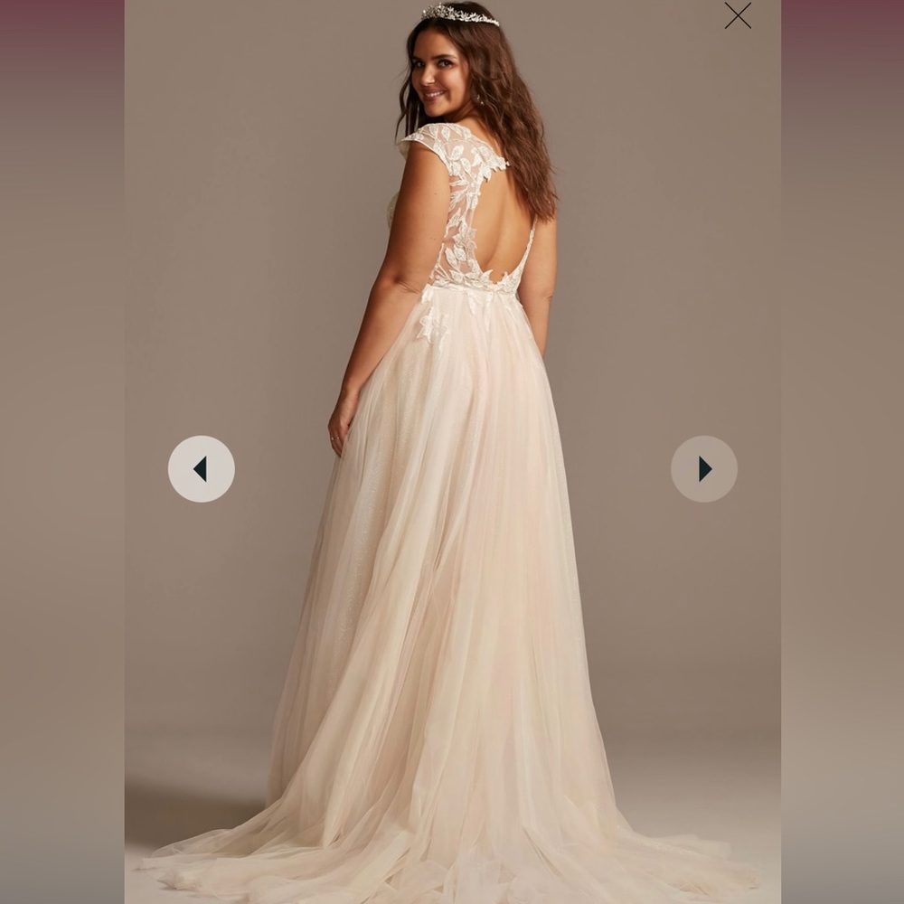 David’s Bridal Wedding Dress💍Plus Size 24W! Plunge Lace dress-Ivory/Blush Color - Picture 2 of 10